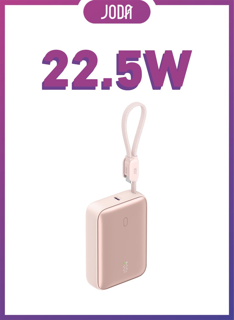 JODA 10000mAh 22.5W PD Fast Charging Power Bank with Built-in Cable & Digital Display for iPhone 17/16/15, Samsung & USB-C Devices - Pink | Halo 10 - Image 2