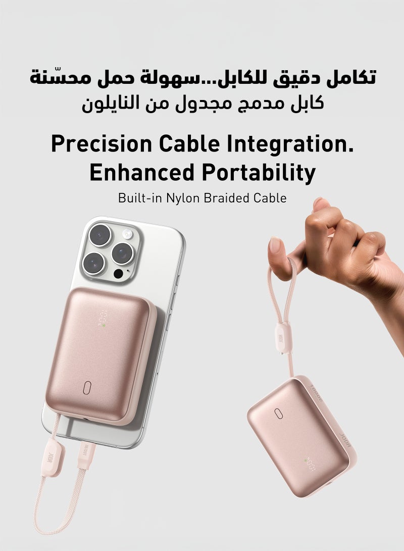 JODA 10000mAh 22.5W PD Fast Charging Power Bank with Built-in Cable & Digital Display for iPhone 17/16/15, Samsung & USB-C Devices - Pink | Halo 10 - Image 4