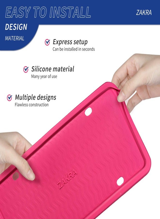 ZAKRA License Plate Frame,2 Pack Silicone License Plate Frames,Premium Silicone Material, Rust-Proof,Rattle-Proof,Weather-Proof.(Hotpink) - Image 4