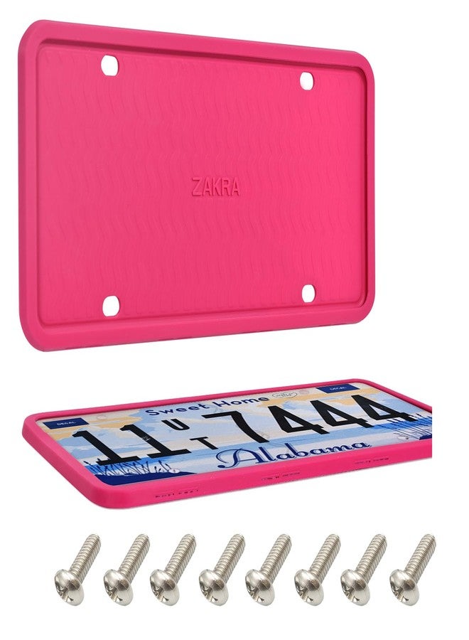 ZAKRA License Plate Frame,2 Pack Silicone License Plate Frames,Premium Silicone Material, Rust-Proof,Rattle-Proof,Weather-Proof.(Hotpink) - Image 1
