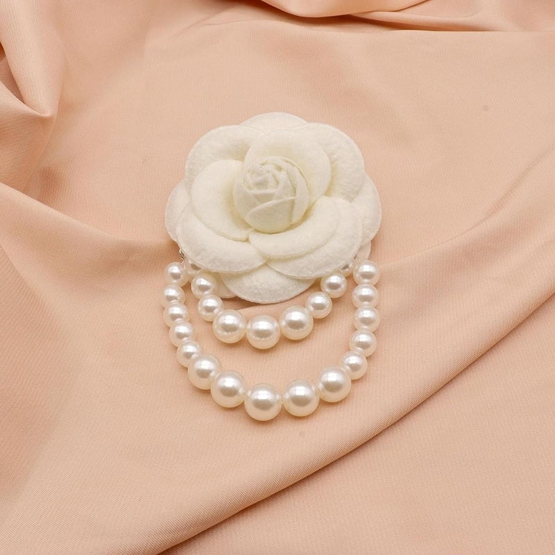 HANNEA® Camellia Flower Brooch for Women, Fabric Floral Pearl Tassel Brooch Pin, Corsage Jewelry Brooches for Women Shirt Blazer Clothing Accessories Party Wedding Gift - Image 3