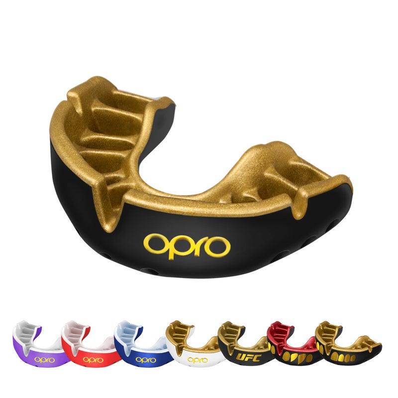 OPRO Gold Level Mouth Guard - Moldable Mouthguard with Premium Comfort Fit, and Multi-Layer Protection for Boxing, MMA, Rugby, Hockey, and Football Mouthpiece â€“ Includes Case (Black/Gold, Adult) - Image 1