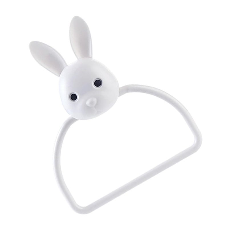 Adhesive Wall Mount Towel Ring Cute Rabbit Design Sturdy Bathroom Towel Holder - Image 2