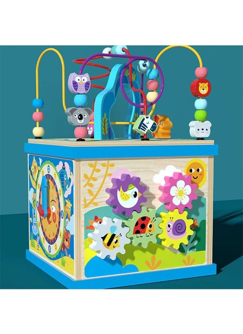 Toddlers Wooden Cube Montessori 6 In 1 Activity Board Toys, Multi-functional Educational Toys Shape Matching, Number Letters, Animal Clock, Maze Toys
