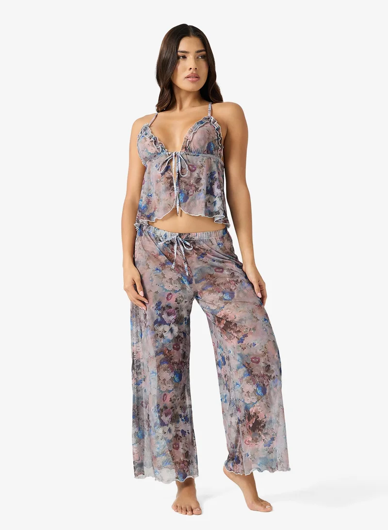 Ella  Sheer Floral Cami & Pant Night Set for Women | Best Price UAE