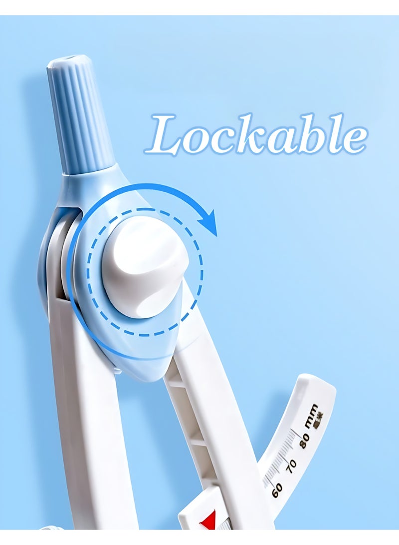 School Geometry Compass Set for Students – Quick Read, Lockable, Ceramic Needle, Anti-Puncture, Plastic, Max 30cm, Includes 6 Pencil Leads - Image 2