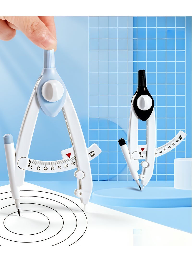 School Geometry Compass Set for Students – Quick Read, Lockable, Ceramic Needle, Anti-Puncture, Plastic, Max 30cm, Includes 6 Pencil Leads - Image 3