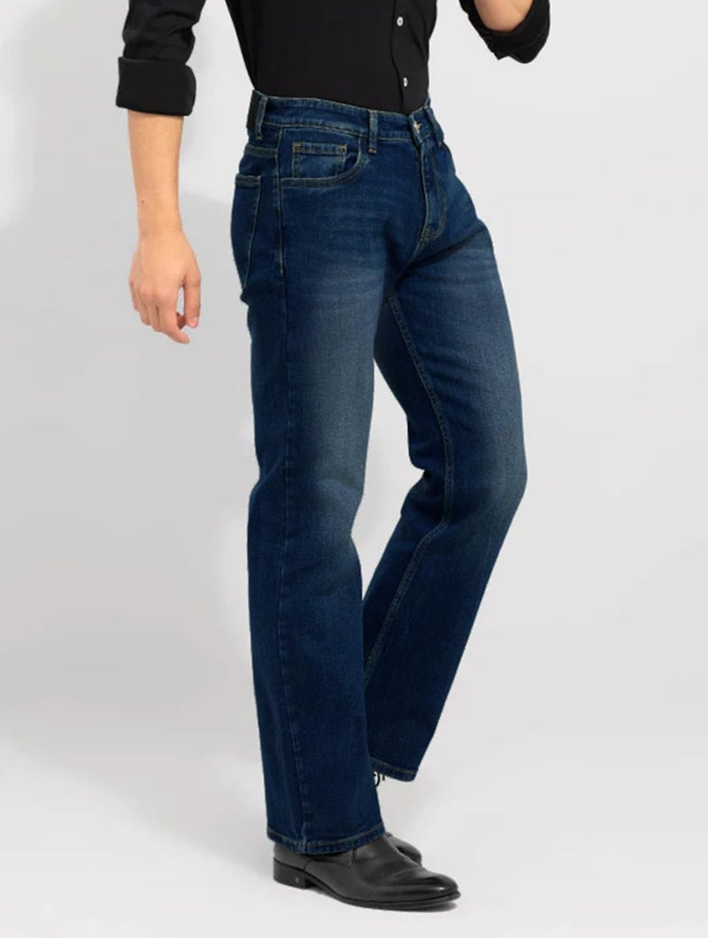 Waltz Men's High Waist Stretchable Boot Cut Wide Leg Flared Casual Dark Blue Denim Cotton Bell Bottom Jeans Pants for Men, 36 - Image 3