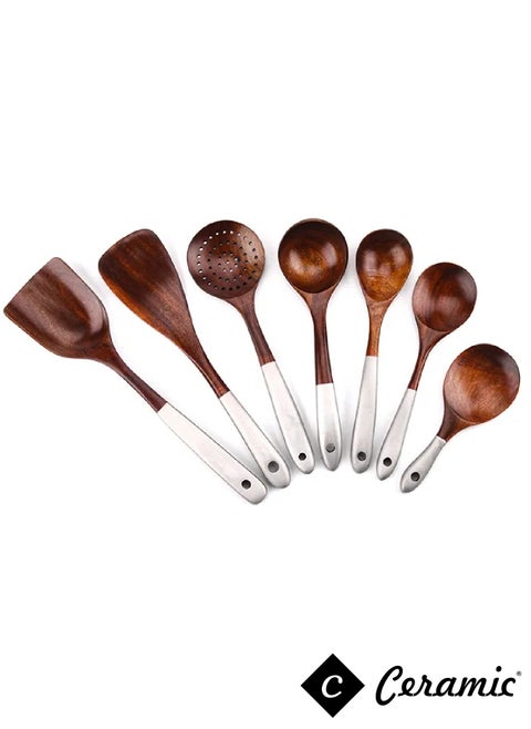 Solid Wood Cooking Tool Set Eco Friendly Teak Spatula Rice Scoop Protection Tableware Kitchen Supplies 7 Pcs Set