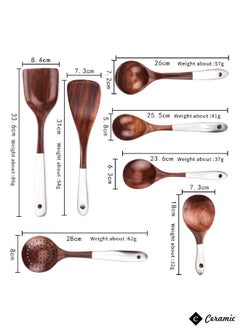 CERAMIC مجموعة أدوات الطبخ من الخشب الصلب صديقة للبيئة من خشب الساج وملعقة الأرز ومغرفة الحماية وأدوات المائدة ومستلزمات المطبخ مجموعة من 7 قطع  - Image 5