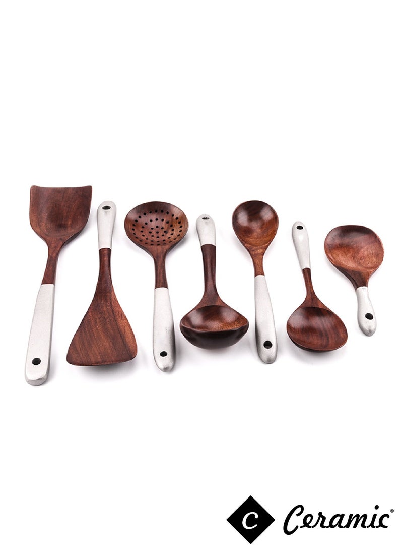 CERAMIC - Solid Wood Cooking Tool Set Eco Friendly Teak Spatula Rice Scoop Protection Tableware Kitchen Supplies 7 Pcs Set - Image 1