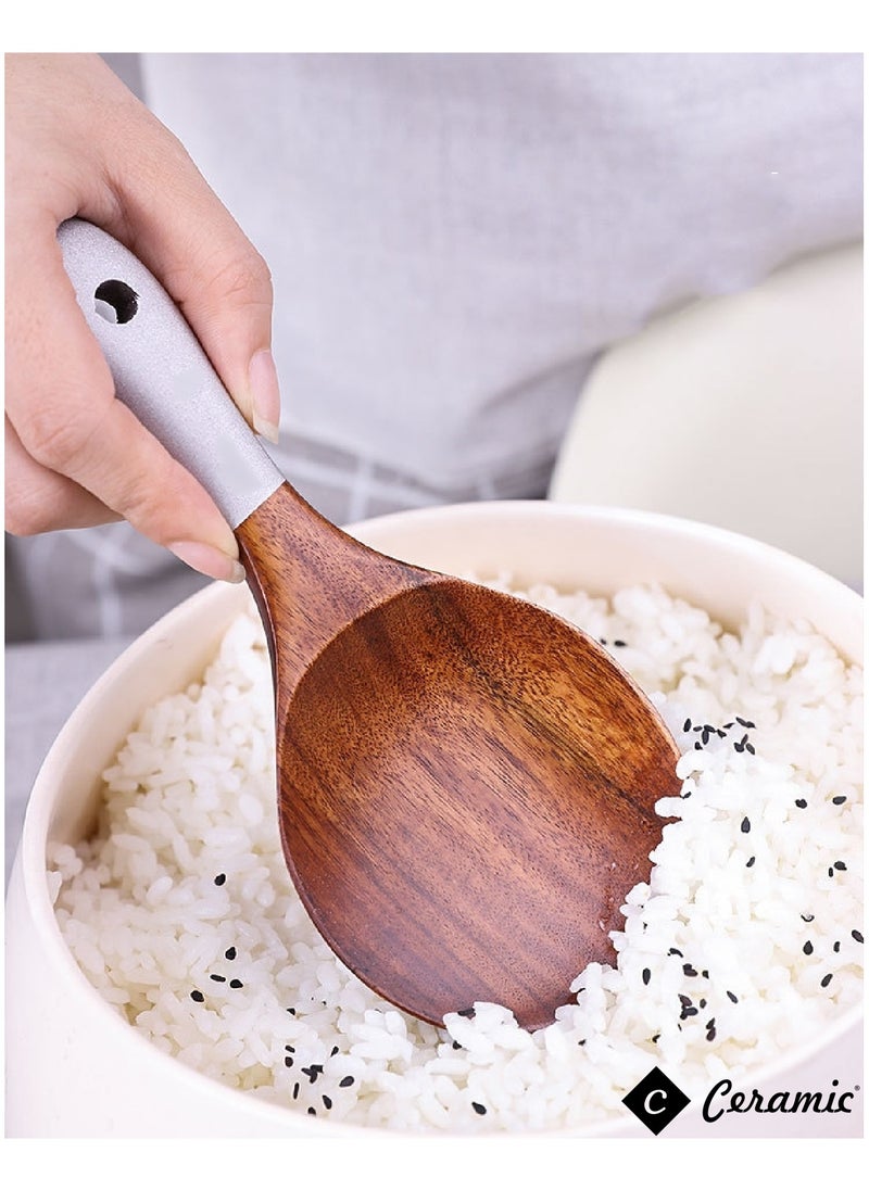 CERAMIC - Solid Wood Cooking Tool Set Eco Friendly Teak Spatula Rice Scoop Protection Tableware Kitchen Supplies 7 Pcs Set - Image 1