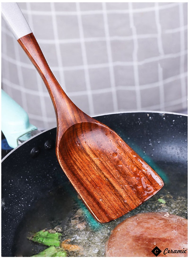 CERAMIC - Solid Wood Cooking Tool Set Eco Friendly Teak Spatula Rice Scoop Protection Tableware Kitchen Supplies 7 Pcs Set - Image 1