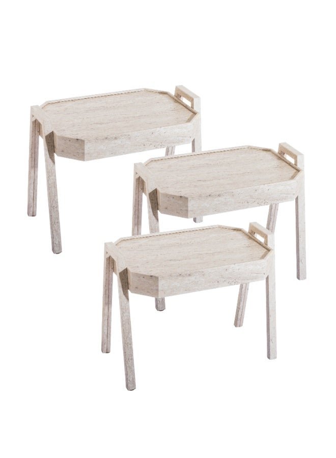 evistar 3-piece coffee table set made of high-quality Turkish wood with a modern design - Image 2