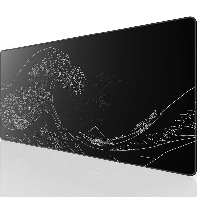 KTRIO Large Gaming Mouse Pad Desk Mat, Superior Micro-Weave Cloth, Non-Slip Rubber Base, Stitched Edges, Water-Resistant, for Gamer, Office & Home, 31.5 x 15.7 Inchï¼ŒKanagawa Wave - Image 1