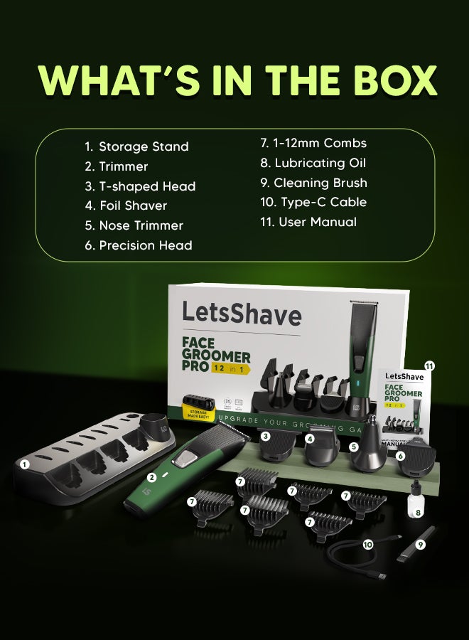 LetsShave مُهذّب الوجه برو 12 في 1 ماكينة حلاقة اللحية والجسم والشعر للرجال | شحن سريع USB-C | شفرات آمنة للبشرة | شفرات وإضافات قابلة للغسل | 90 دقيقة من وقت التشغيل | محرك هادئ 68 ديسيبل | ضمان 24 شهر - Image 4