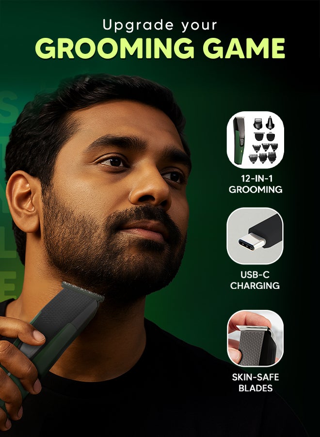 LetsShave مُهذّب الوجه برو 12 في 1 ماكينة حلاقة اللحية والجسم والشعر للرجال | شحن سريع USB-C | شفرات آمنة للبشرة | شفرات وإضافات قابلة للغسل | 90 دقيقة من وقت التشغيل | محرك هادئ 68 ديسيبل | ضمان 24 شهر - Image 2