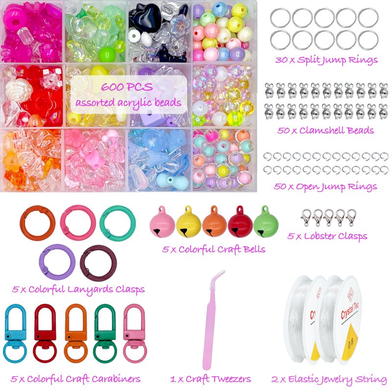 Xmada 750 PCS Assorted Acrylic Beads - Pastel, Star, Butterfly for Bracelets Making, 12 Color Assorted Jewelry Beads - Image 5