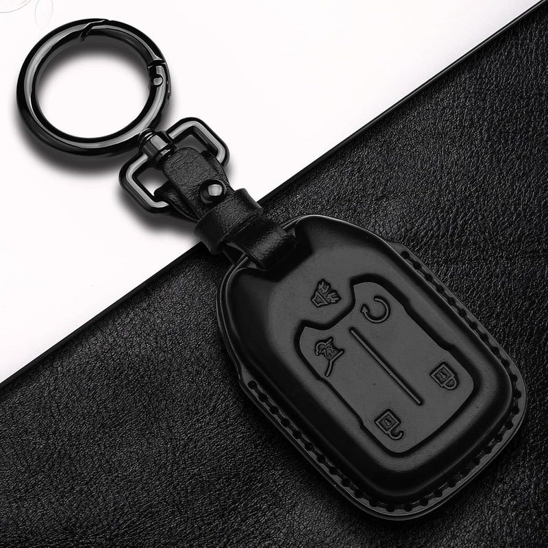 Tukellen Compatible with Chevrolet Leather Key Fob Cover with Keychain,fit 2019 2020 2021 Silverado GMC Sierra Smart Remote Key Shell, Genuine Leather for Chevy Key case(5 Buttons)-Black - Image 4