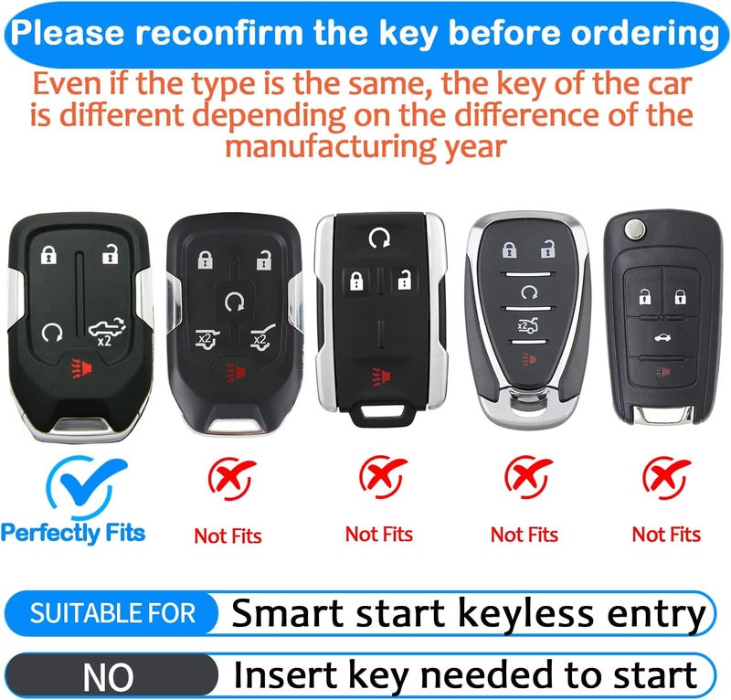 Tukellen Compatible with Chevrolet Leather Key Fob Cover with Keychain,fit 2019 2020 2021 Silverado GMC Sierra Smart Remote Key Shell, Genuine Leather for Chevy Key case(5 Buttons)-Black - Image 2