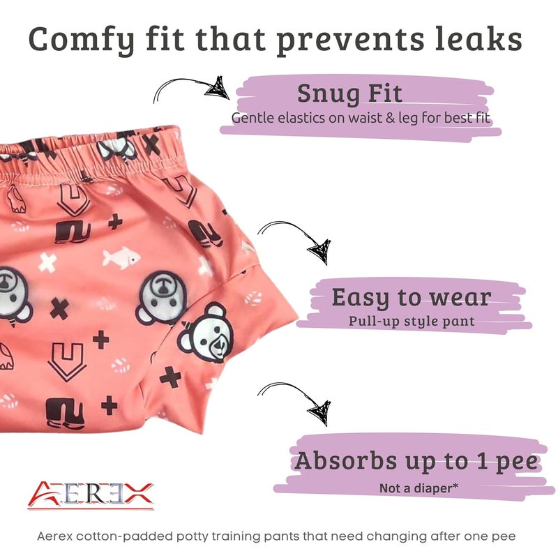 AEREX سروال تدريب الأطفال المدعم للتبول للأطفال الرضع مقاوم للماء جزئيًا سروال خالي من الفوضى يمنع برك البول للأطفال الصغار (6 أشهر إلى 3 سنوات) - Image 2