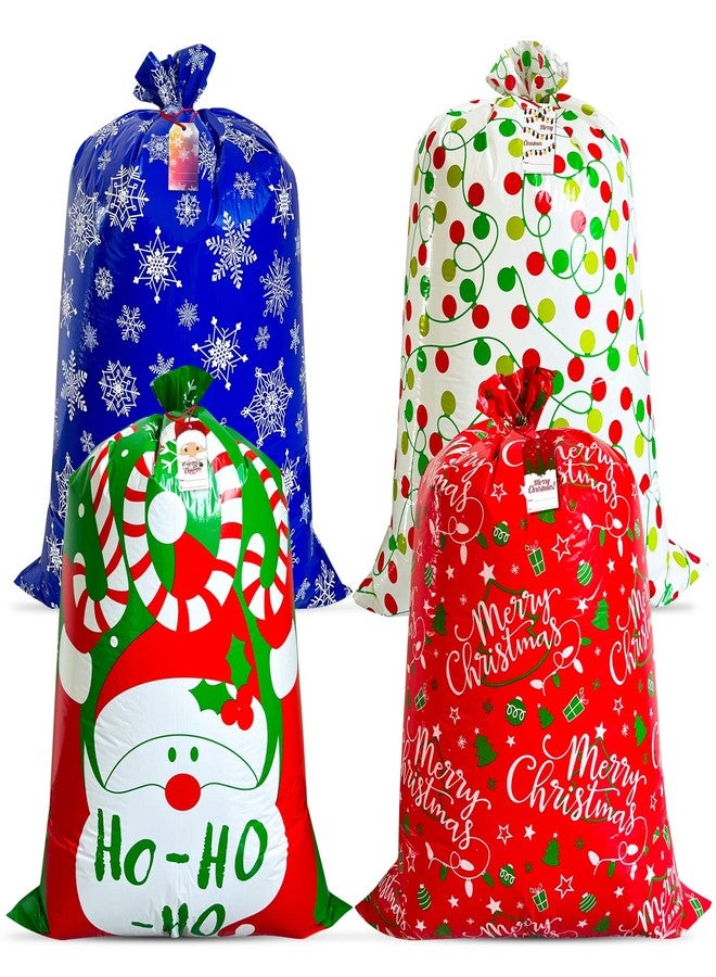 POPGIFTU Extra Large Christmas Gift Bags Bulk - 4 Pack Jumbo Santa Sacks 54.3" x 36.2" Heavy Duty Plastic Xmas Wrapping Bags for Oversized Presents, Toys & Holiday Gifts with Tags & Ties - Image 1
