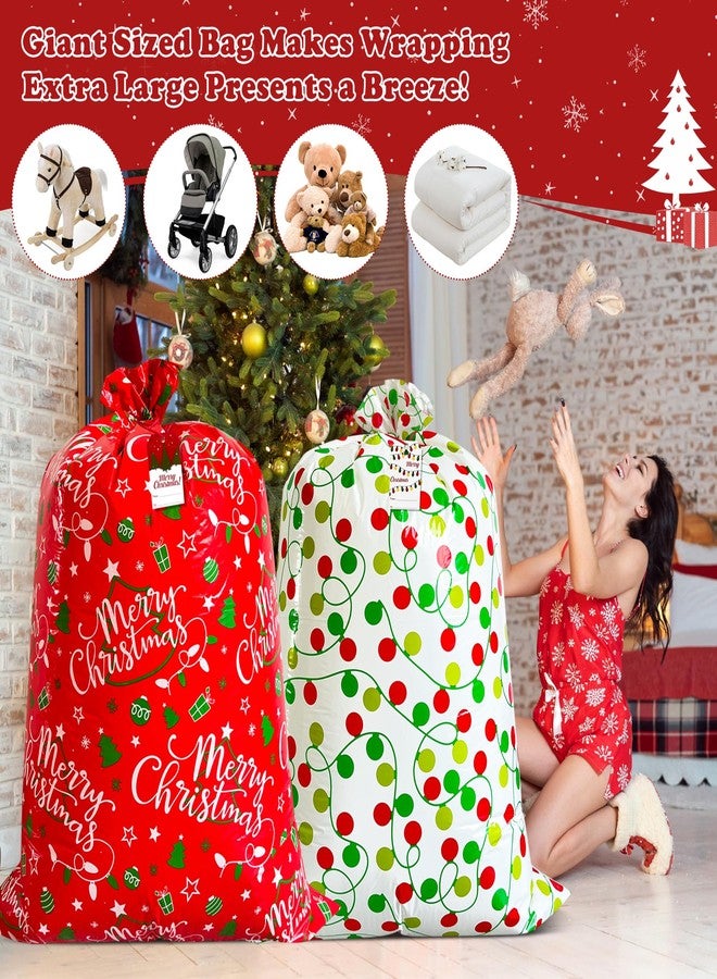 POPGIFTU Extra Large Christmas Gift Bags Bulk - 4 Pack Jumbo Santa Sacks 54.3" x 36.2" Heavy Duty Plastic Xmas Wrapping Bags for Oversized Presents, Toys & Holiday Gifts with Tags & Ties - Image 3