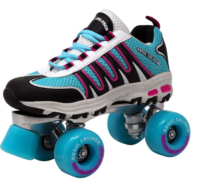 Lenexa Sonic Cruiser 2.0 Unisex Roller Skates | Comfortable Fit Sneaker Style Quad Skates for Indoor/Outdoor Use | Teal/Black/Pink (Ladies 5 - Mens 4) - Image 1