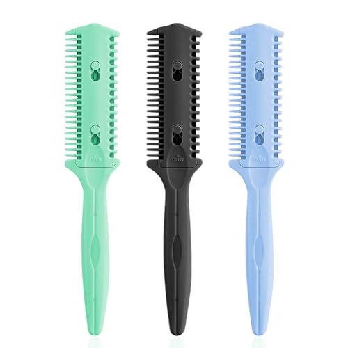 Soft N Style Soft 'N Style 3 Pack Double-Sided Hair Trimmer Comb - Split Ends Razor Styler for Thin and Thick Hair Cutting and Styling (Green, Black, Blue) - Image 1
