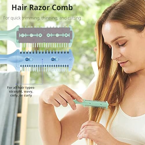 Soft N Style Soft 'N Style 3 Pack Double-Sided Hair Trimmer Comb - Split Ends Razor Styler for Thin and Thick Hair Cutting and Styling (Green, Black, Blue) - Image 2