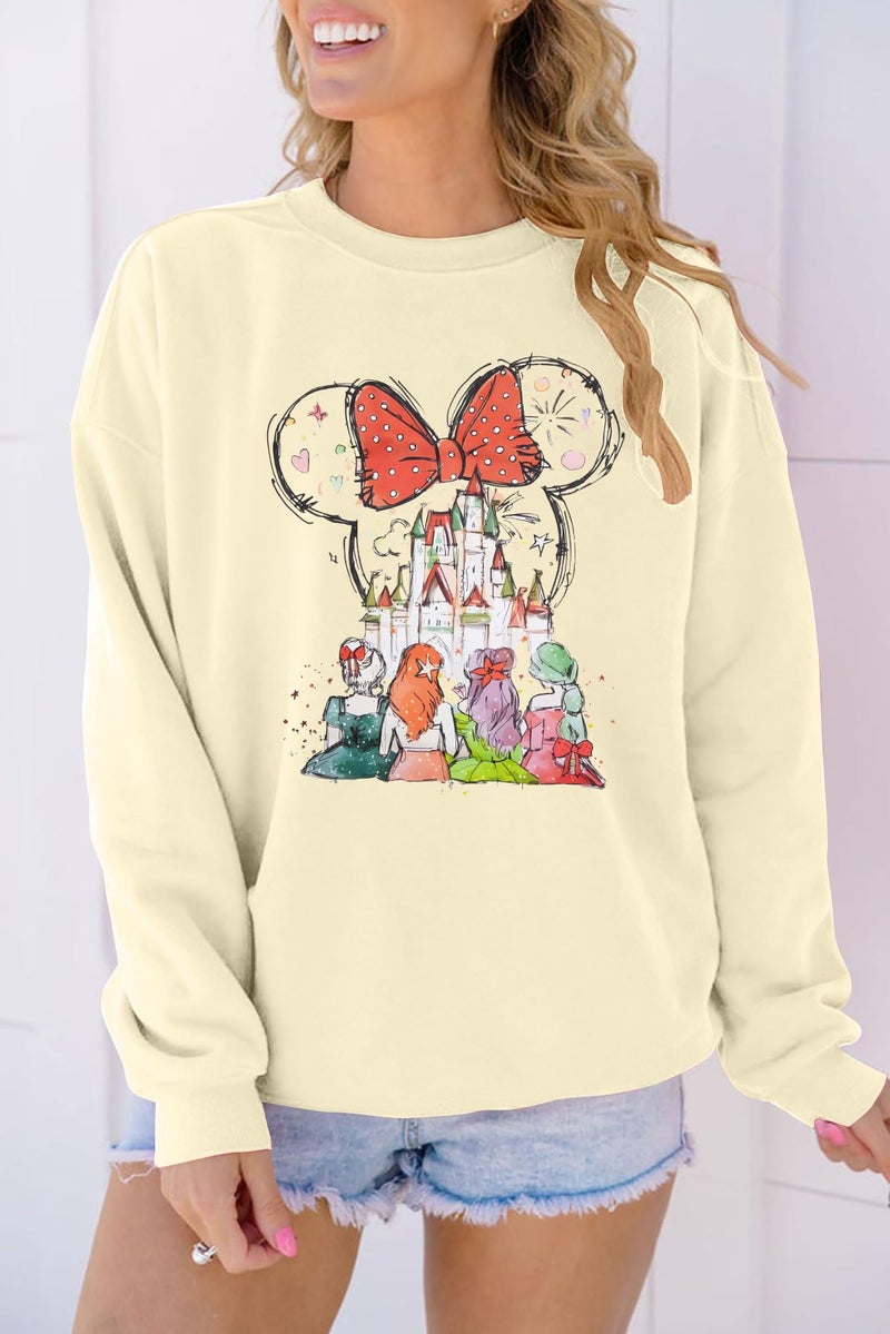 LUKYCILD Magic Kingdom Sweatshirts for Women Castle Oversized Sweatshirt Xmas Holiday Shirt Graphic Long Sleeve Pullover Tops Apricot - Image 4