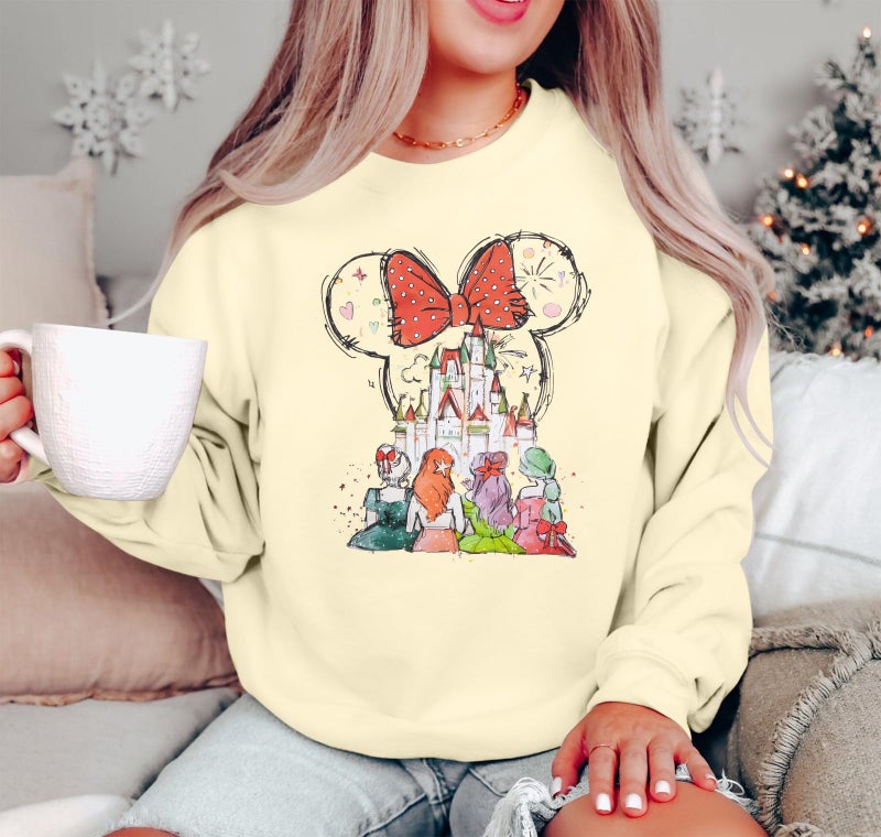 LUKYCILD Magic Kingdom Sweatshirts for Women Castle Oversized Sweatshirt Xmas Holiday Shirt Graphic Long Sleeve Pullover Tops Apricot - Image 5