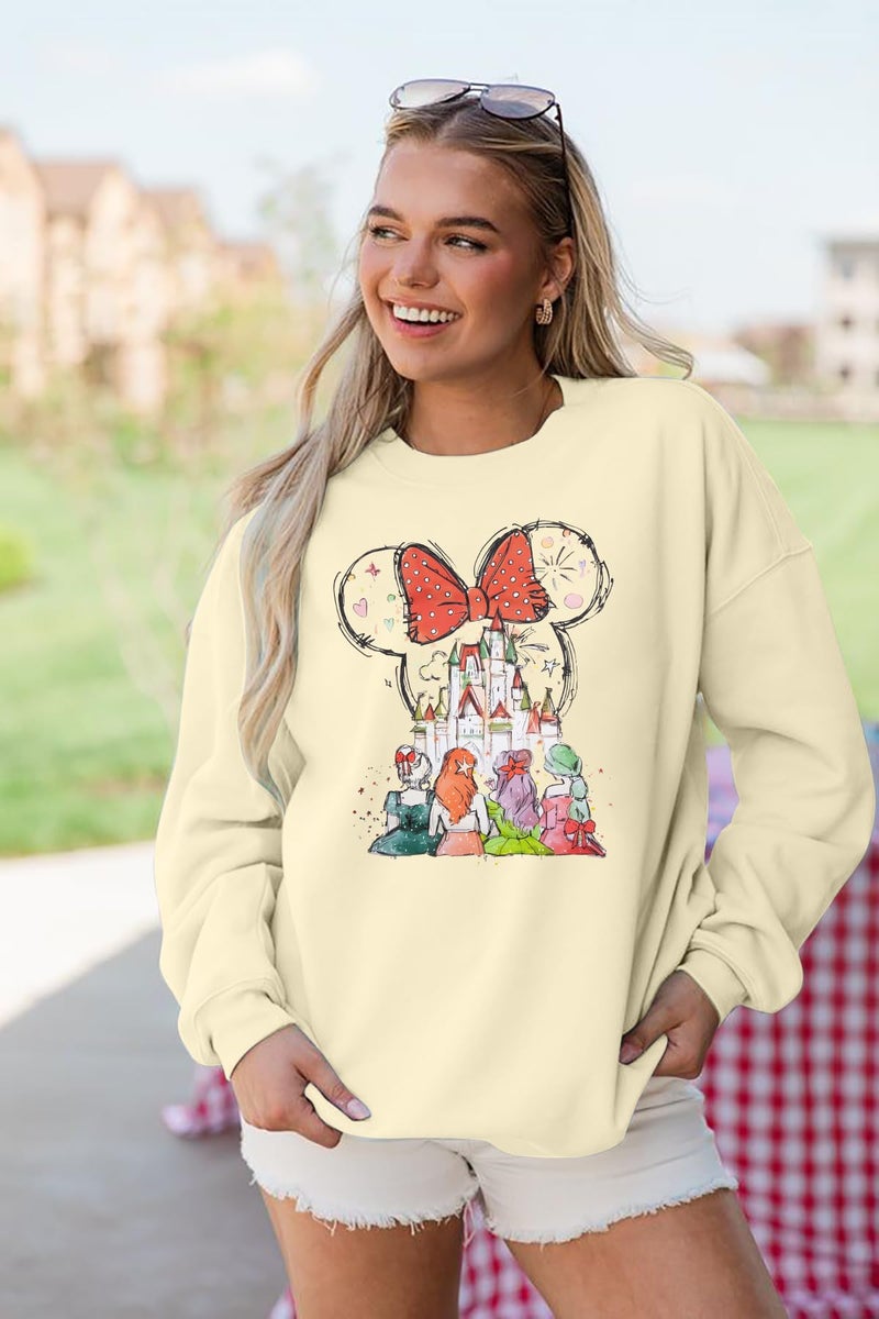 LUKYCILD Magic Kingdom Sweatshirts for Women Castle Oversized Sweatshirt Xmas Holiday Shirt Graphic Long Sleeve Pullover Tops Apricot - Image 2