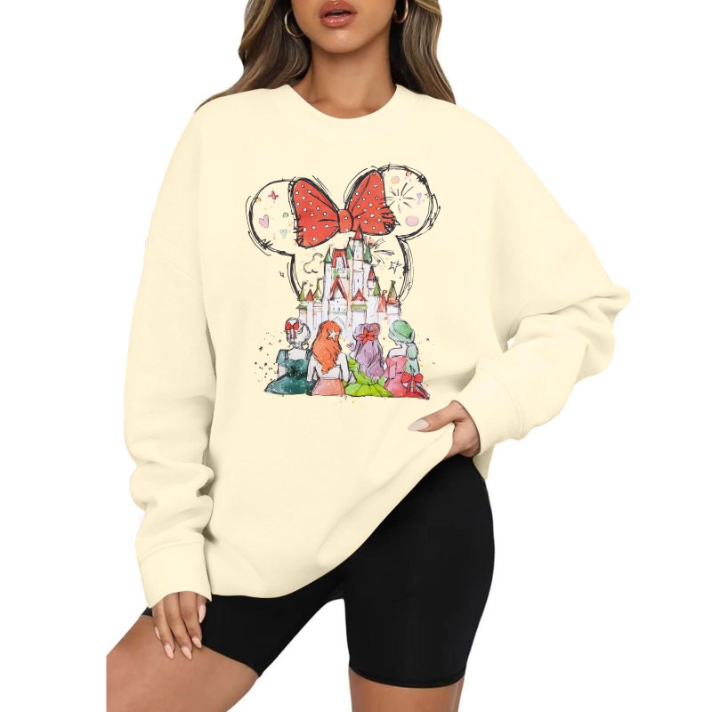 LUKYCILD Magic Kingdom Sweatshirts for Women Castle Oversized Sweatshirt Xmas Holiday Shirt Graphic Long Sleeve Pullover Tops Apricot - Image 1