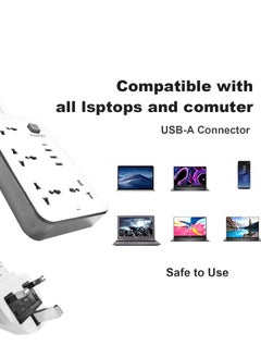 ELONSEY Universal Power Extension Cord with 4 Power Sockets and 3 USB Slots 4 Way Power Strip with USB C PD Charging Slots Extension Lead 3m - White  - Image 4