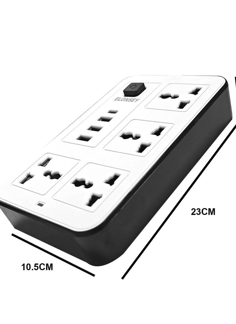 ELONSEY - Universal Power Extension Cord with 4 Power Sockets and 3 USB Slots 4 Way Power Strip with USB C PD Charging Slots Extension Lead 3m - White - Image 1