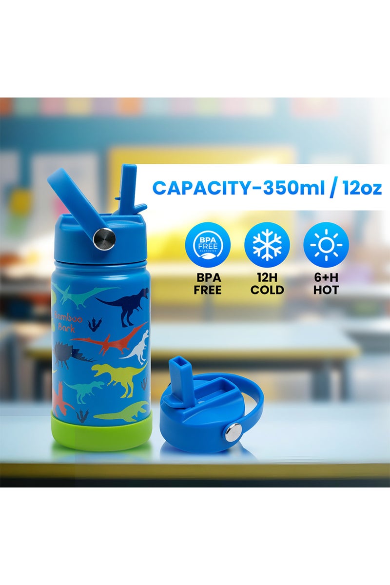 Bamboo Bark Insulated Water Bottle with Straw & Handle – Stainless Steel Double Wall Thermos Flask for Hot & Cold Water, Leak-Proof & Reusable Kids Water Bottle - Image 2