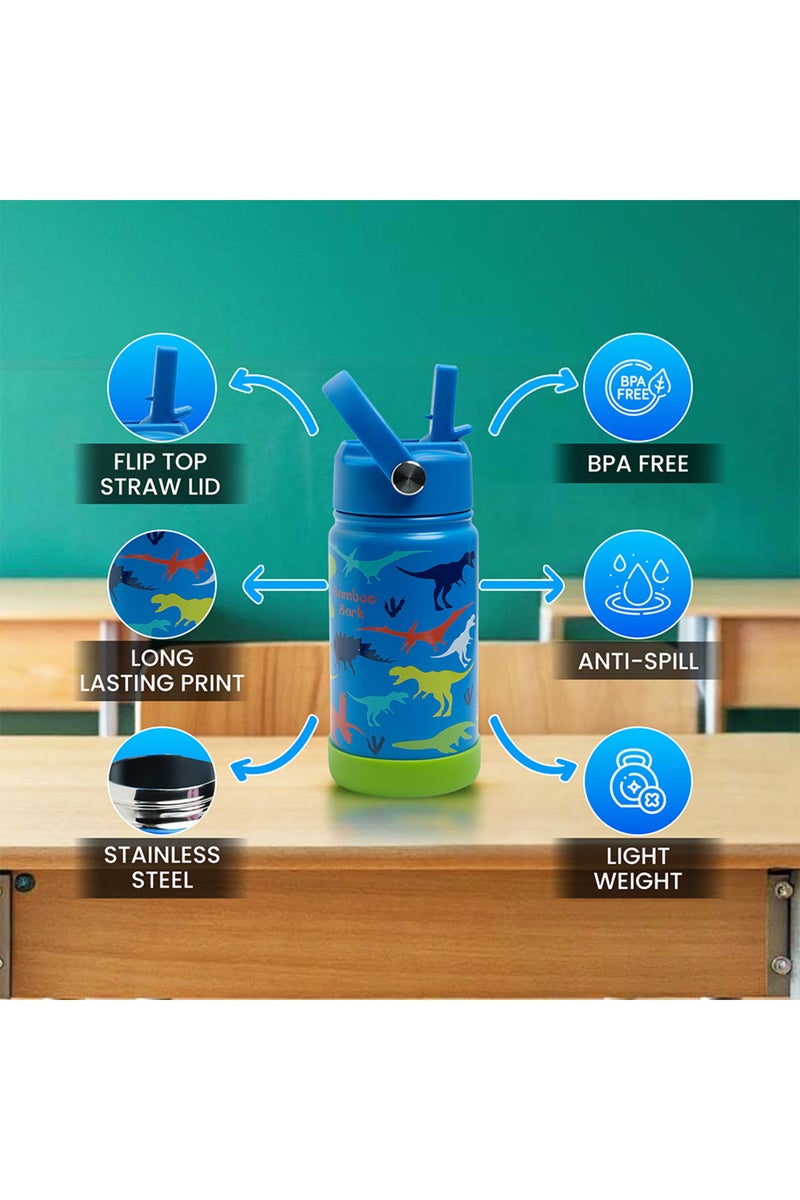 Bamboo Bark Insulated Water Bottle with Straw & Handle – Stainless Steel Double Wall Thermos Flask for Hot & Cold Water, Leak-Proof & Reusable Kids Water Bottle - Image 3