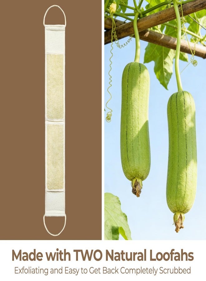 HillSpring Natural Loofah Back Scrubber, Double-Sided Exfoliating Body Scrubber with Handy Strap for Deep Cleaning, Durable Bath Shower Luffa Sponges for Men and Women (Beige) - Image 2