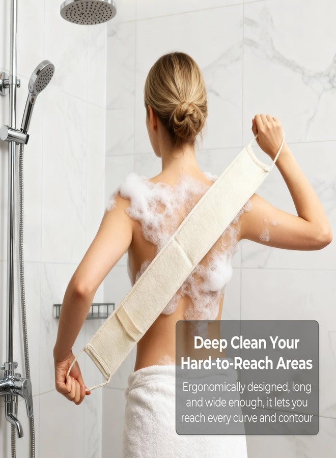 HillSpring Natural Loofah Back Scrubber, Double-Sided Exfoliating Body Scrubber with Handy Strap for Deep Cleaning, Durable Bath Shower Luffa Sponges for Men and Women (Beige) - Image 3