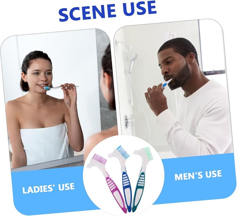 3PCS Dual Head Denture Cleaning Toothbrush Soft Bristles For Elderly Travel Home Use - Image 4