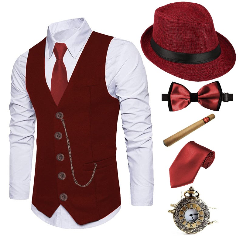 EFORLED Halloween 1920s Mens Costume 2025,Gatsby Gangster Vest,Vintage Pocket Watch,Pre Tied Bow Tie,Tie,BD-XXL - Image 1