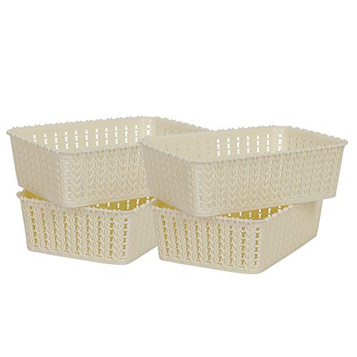 Cutting EDGE Plastic Multipurpose Sturdy Storage Baskets For Cosmetics Office Fruit Vegetable Bathroom Stationary Home Basket with Handle - (White, Set of 4, Mini) - Image 1