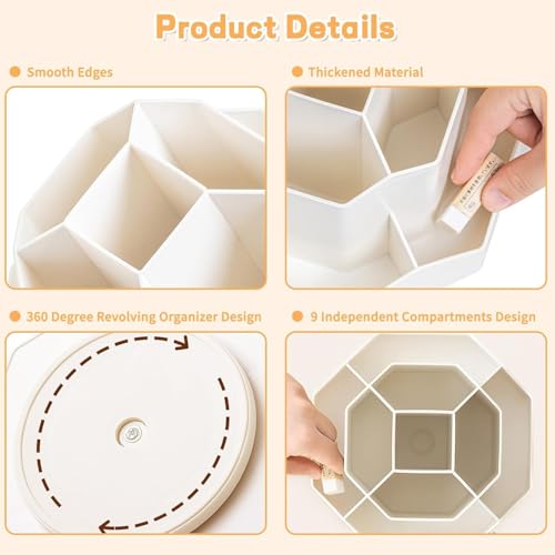 GROFFY Makeup Brush Holder Organizer,360° Rotating Makeup Brush Organizer,9 Slot Make up Brushes Cup for Cosmetics, Nail Polish, Art Supply, Bathroom Vanity Desktop Organizer (White) - Image 3
