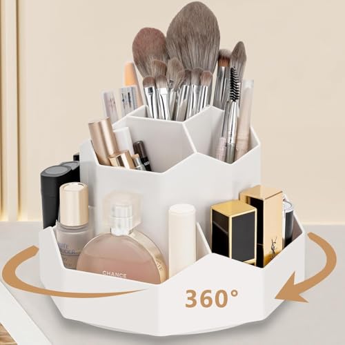 GROFFY Makeup Brush Holder Organizer,360° Rotating Makeup Brush Organizer,9 Slot Make up Brushes Cup for Cosmetics, Nail Polish, Art Supply, Bathroom Vanity Desktop Organizer (White) - Image 4