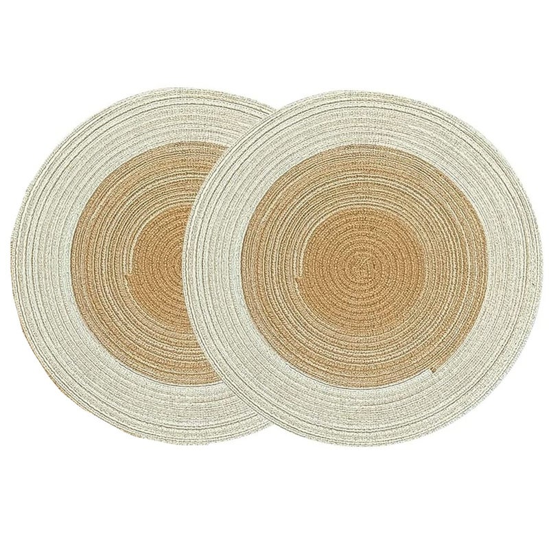 PRAYAS Woven Round Placemats for Dining Table Braided Place Mat Handmade Natural Seagrass Wicker Placemat Heat Resistant Hot Insulation AntiSkidding NonSlip Pack of 2 Gold - Image 1