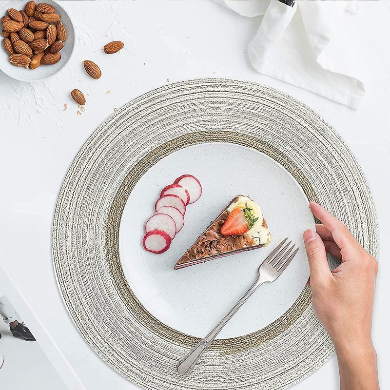 PRAYAS Woven Round Placemats for Dining Table Braided Place Mat Handmade Natural Seagrass Wicker Placemat Heat Resistant Hot Insulation AntiSkidding NonSlip Pack of 2 Gold - Image 4