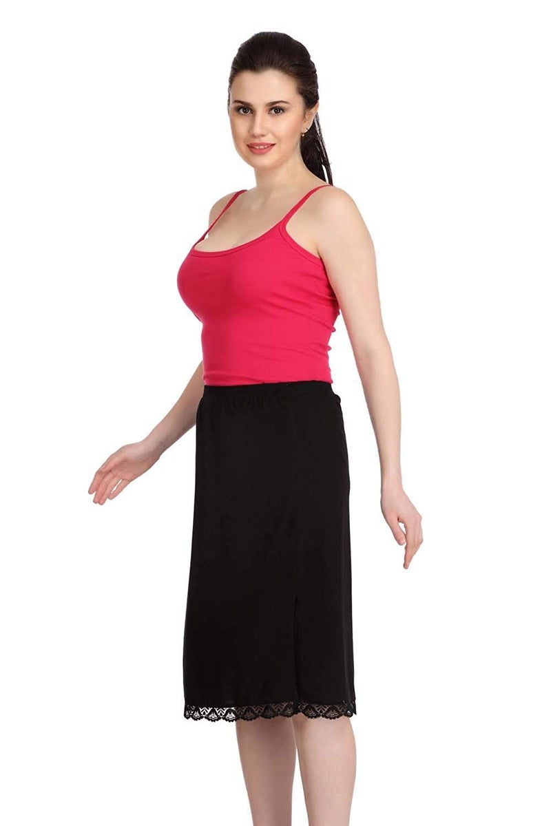 Splash Cotton Rich Regular Skirt Slip for Women - Knee Length - Black+Beige - S - Image 4
