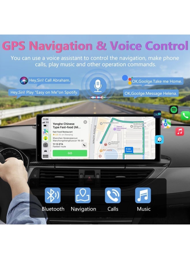 10.26-Inch Portable Wireless CarPlay & Android Auto Display, Universal 4K Dash Camera with 1080P Backup Camera, GPS Navigation, Touchscreen Car Stereo, ADAS Safety Alerts, FM Transmitter - Image 5