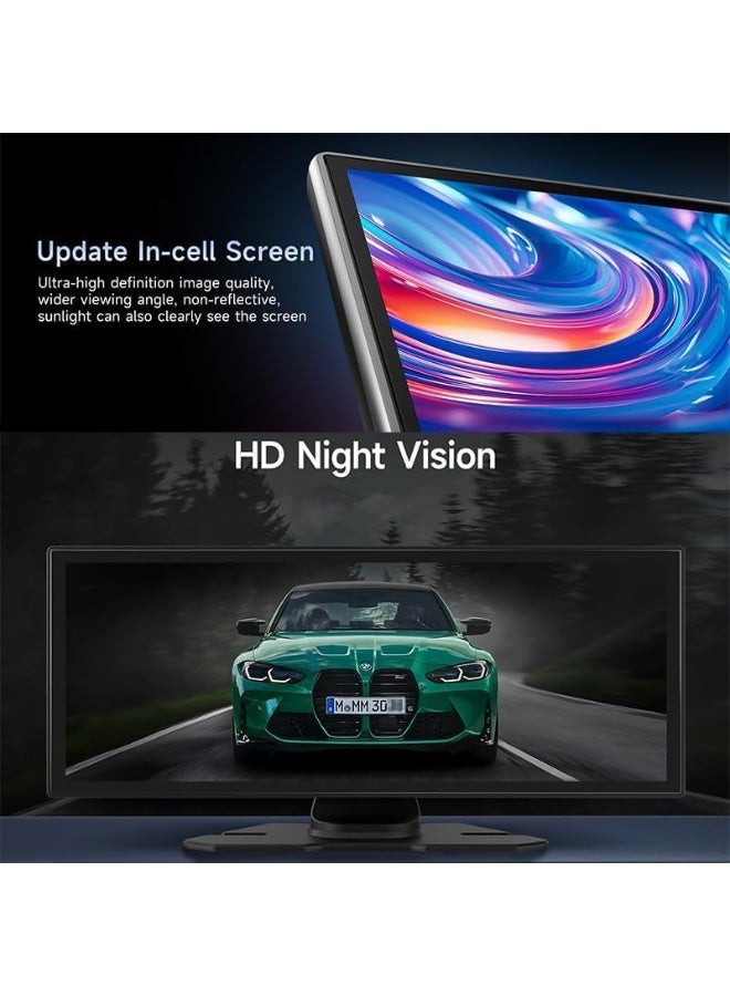 10.26-Inch Portable Wireless CarPlay & Android Auto Display, Universal 4K Dash Camera with 1080P Backup Camera, GPS Navigation, Touchscreen Car Stereo, ADAS Safety Alerts, FM Transmitter - Image 3